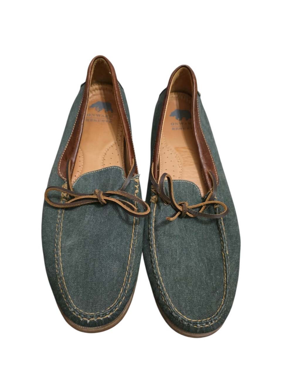 Onward Reserve Mens 11M Slate Blue Canvas Leather Boat Shoes Lace Up Loafers